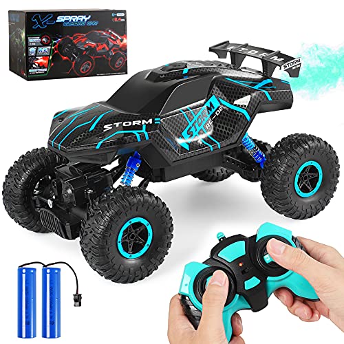 Herefun Coche Teledirigido, RC Coche con Luz LED, 4WD Coche Teledirigido Niños, RC Coche de Carreras de Alta Velocidad Todoterreno Recargable para Niños Cumpleaños Regalo (Azul)