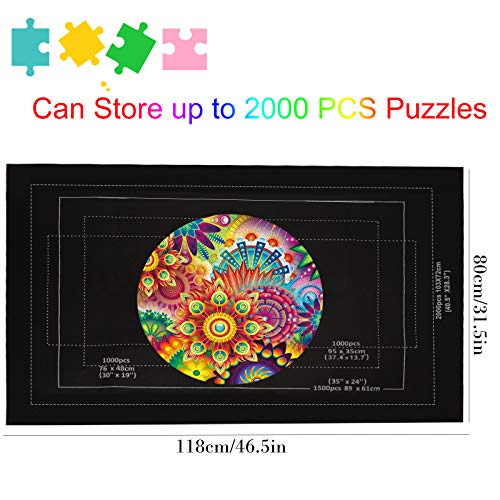 Herefun Puzzle Roll Mat 2000 Piezas, Puzzle Mat Tapete para Puzzles Alfombrilla para Enrollar Puzzles Accesorios para Puzzles Roll Felt Mat con Bolsa De Almacenamiento Portátil