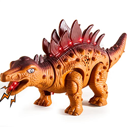 HERSITY Dinosaurio de Juguete con Luces y Sonidos Stegosaurus Modelo de Dinosaurio Caminando Figuras de Dinosaurios Regalos para Niños