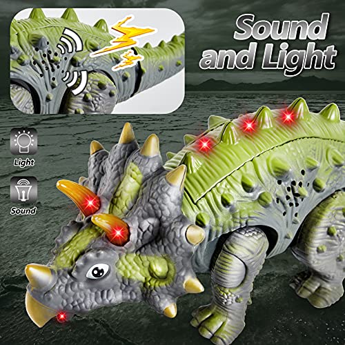 HERSITY Dinosaurio Triceratops de Juguete con Luces y Sonidos Caminando Modelo de Dinosaurio Regalos para Niños