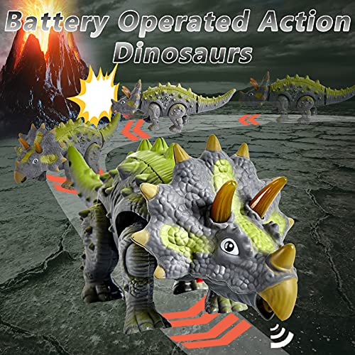 HERSITY Dinosaurio Triceratops de Juguete con Luces y Sonidos Caminando Modelo de Dinosaurio Regalos para Niños