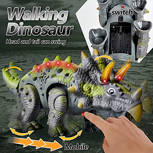 HERSITY Dinosaurio Triceratops de Juguete con Luces y Sonidos Caminando Modelo de Dinosaurio Regalos para Niños