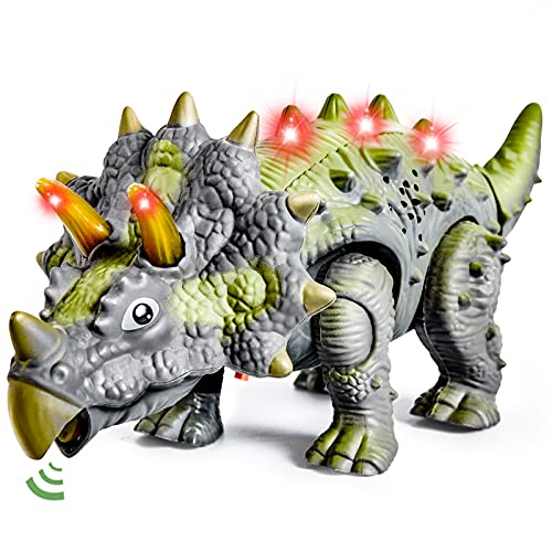 HERSITY Dinosaurio Triceratops de Juguete con Luces y Sonidos Caminando Modelo de Dinosaurio Regalos para Niños