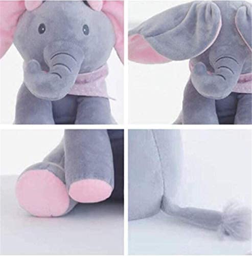 HHJ Peluche de Elefante con Movimiento y Sonido, Juguete Interactivo Peek-a-Boo Elefante, Juego de Ocultar y Buscar Muñeca de Peluche Animada de Felpa Muñecas para Bebé/Niños-Rosa