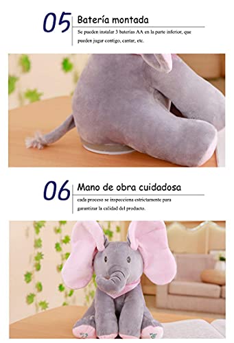 HHJ Peluche de Elefante con Movimiento y Sonido, Juguete Interactivo Peek-a-Boo Elefante, Juego de Ocultar y Buscar Muñeca de Peluche Animada de Felpa Muñecas para Bebé/Niños-Rosa