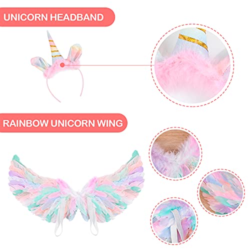 Hifot Disfraz de Unicornio Disfraz de Princesa Niña Unicornio Tutus Niña Alas de Angel Diademas Unicornio Disfraz Arcoiris para Niña Cumpleaños Halloween Carnaval Cosplay Fiesta