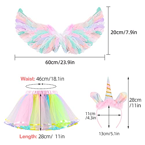 Hifot Disfraz de Unicornio Disfraz de Princesa Niña Unicornio Tutus Niña Alas de Angel Diademas Unicornio Disfraz Arcoiris para Niña Cumpleaños Halloween Carnaval Cosplay Fiesta