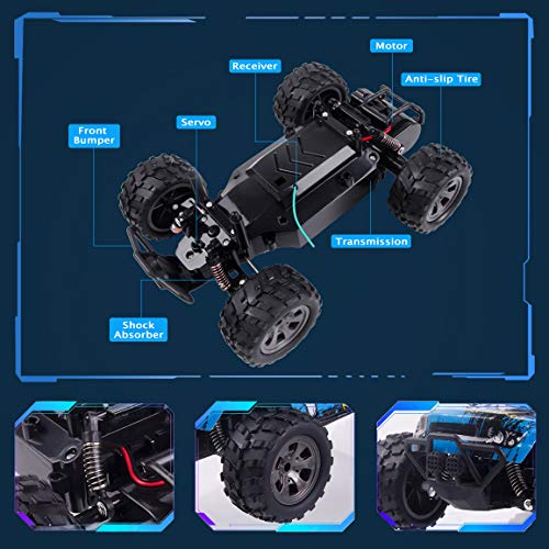 Highttoy Coche Teledirigido,Coche RC de Alta Velocidad de 2.4GHz 20km/h Coche de Control Remoto Escala 1:18 Vehículo RC Buggy Camión Teledirigido Coche de Juguete para Niños Azul