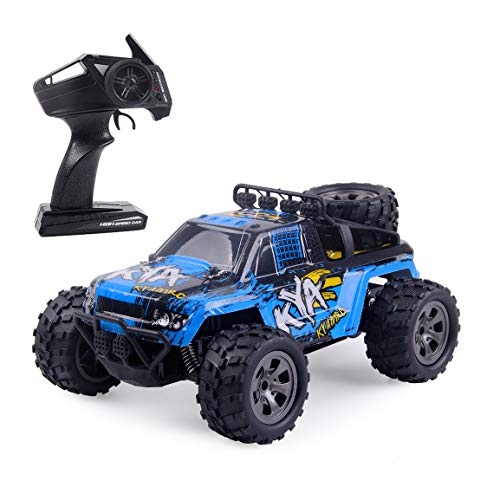 Highttoy Coche Teledirigido,Coche RC de Alta Velocidad de 2.4GHz 20km/h Coche de Control Remoto Escala 1:18 Vehículo RC Buggy Camión Teledirigido Coche de Juguete para Niños Azul