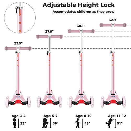 Hikole Patinete 3 Led Ruedas para 3 a 12 Años Patinete Ajustable, Diseño Plegable, Manillar Ajustable, Carga Máxima de 110lb