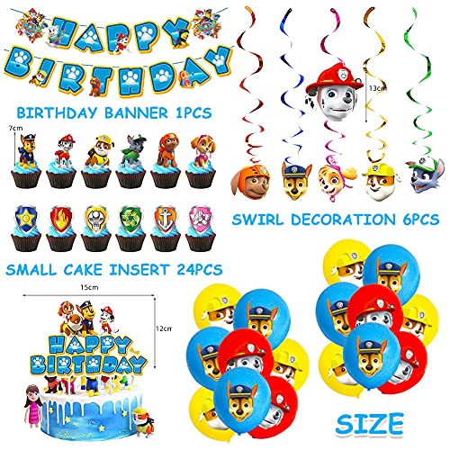 Hilloly 44 PCS Dog Party Supplies Dog Globo de Látex de la de la Canina Banner de Feliz Cumpleaños de Adorno de Torta Colgando Remolinos Decoraciones