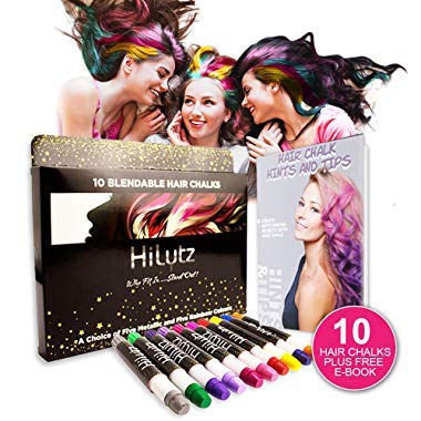 Hilytz Pintura Facial/ Tizas Para el Pelo Hair Chalk 10 Metallic Glitter Pens, Fácil de Lavar No toxico/ Comb + 3 Glitters/Regalo de Cumpleaños de Navidad