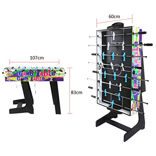 hj 4 en 1 Mesa de Juegos Multisport Combo Mesa de Billar / Hockey / Mesa de Ping-Pong / Futbolín con Patas Plegables 4 Pies Negro