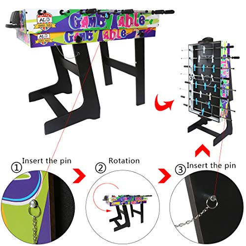 hj 4 en 1 Mesa de Juegos Multisport Combo Mesa de Billar / Hockey / Mesa de Ping-Pong / Futbolín con Patas Plegables 4 Pies Negro