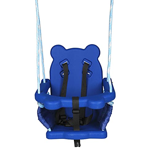 HLC Columpio infantil bebe plegable con asiento plastico de panda para 9 a 36 meses azul