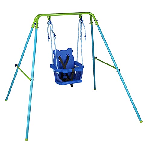 HLC Columpio infantil bebe plegable con asiento plastico de panda para 9 a 36 meses azul