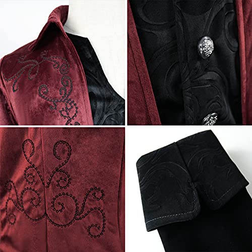 Hombres Chaqueta Steampunk Vintage Bordado Víspera de Todos los Santos Traje de Longitud Media Retro Medieval Victoriano Gótico Renacentista Uniforme de Levita