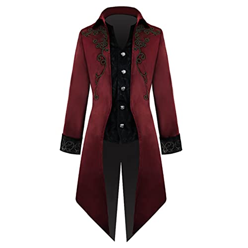 Hombres Chaqueta Steampunk Vintage Bordado Víspera de Todos los Santos Traje de Longitud Media Retro Medieval Victoriano Gótico Renacentista Uniforme de Levita