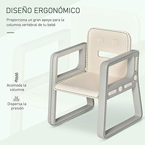 HOMCOM 2 en 1 Pupitre Infantil con Pizarra Juego de Escritorio Convertible y Silla para Niños de +12 Meses con 3 Rotuladores y 1 Borrador 65x48x66,7 cm Gris y Blanco