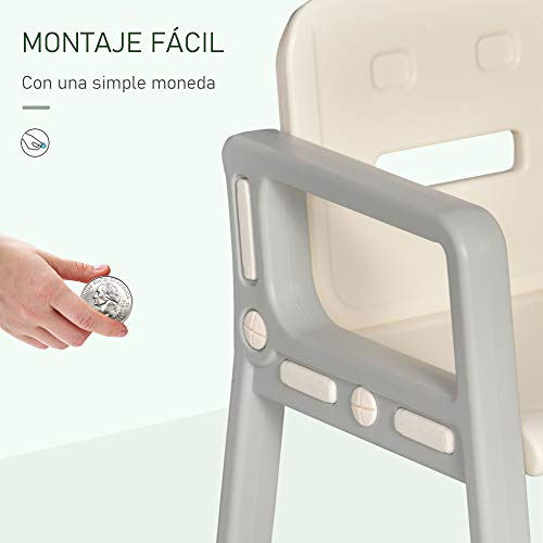 HOMCOM 2 en 1 Pupitre Infantil con Pizarra Juego de Escritorio Convertible y Silla para Niños de +12 Meses con 3 Rotuladores y 1 Borrador 65x48x66,7 cm Gris y Blanco