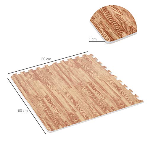 HOMCOM Alfombra Puzzle 24 Piezas Alfombrilla Puzzle Protectora de Suelo Suave para Niños o Gimnasio Fitness de Goma Espuma EVA 60x60x1 cm Marrón