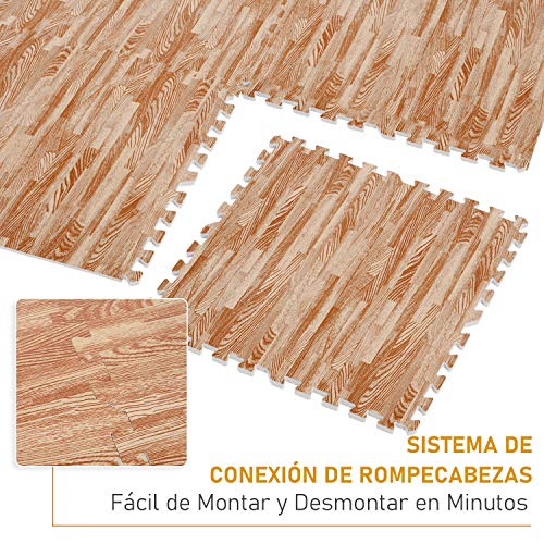 HOMCOM Alfombra Puzzle 24 Piezas Alfombrilla Puzzle Protectora de Suelo Suave para Niños o Gimnasio Fitness de Goma Espuma EVA 60x60x1 cm Marrón