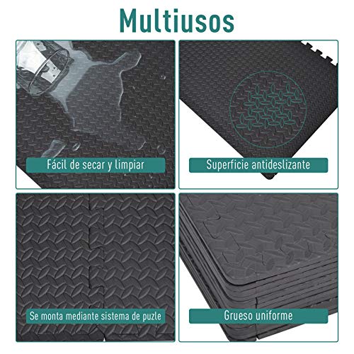 HOMCOM Alfombra Puzzle 6 Piezas Esterilla Protectora de Suelo con Bordes de Espuma EVA de 2,16 m² para Fitness Gimnasio Juego 60x60x1,2cm