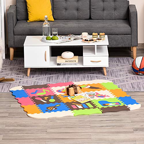 HOMCOM Alfombra Puzzle para Niños 120x90,5x16,5 cm con 25 Piezas de Espuma EVA Suave Área de Cobertura de 0,9 m² Modelo Instrumentos Musicales Multicolor