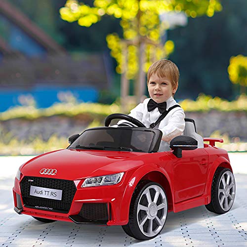 HOMCOM Audi TT Eléctrico Infantil Coche Juguete Niño 3 Años+ con Mando a Distancia con Música y Luces Modos de Aprendizaje Batería 6V Doble Apertura de Puerta Carga 30kg 103x63x44cm Color Rojo