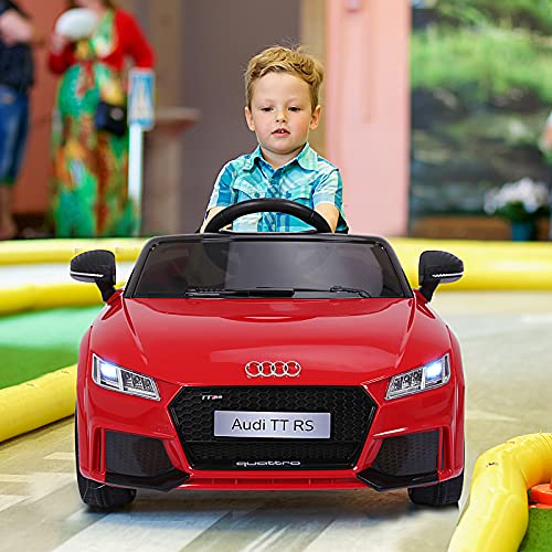 HOMCOM Audi TT Eléctrico Infantil Coche Juguete Niño 3 Años+ con Mando a Distancia con Música y Luces Modos de Aprendizaje Batería 6V Doble Apertura de Puerta Carga 30kg 103x63x44cm Color Rojo