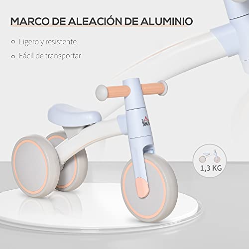 HOMCOM Bicicleta sin Pedales para Niños de 1-3 Años Bicicleta de Equilibrio con 3 Ruedas Silenciosas Correpasillos Triciclo de Bebé 60x24x37 cm Azul