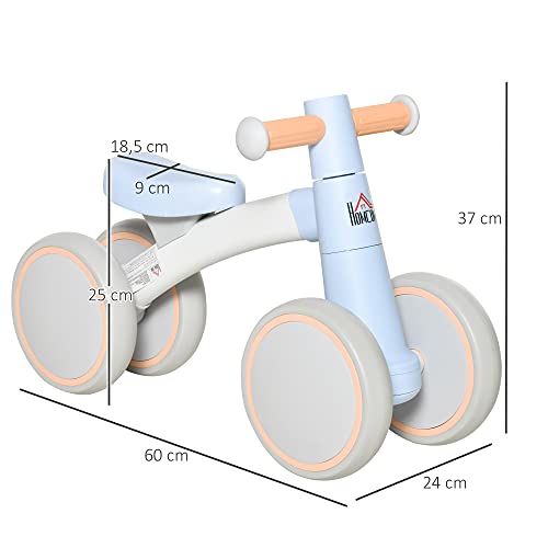 HOMCOM Bicicleta sin Pedales para Niños de 1-3 Años Bicicleta de Equilibrio con 4 Ruedas Ligeras Correpasillos Infantil 60x24x37 cm Azul