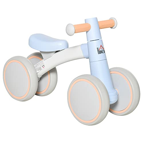 HOMCOM Bicicleta sin Pedales para Niños de 1-3 Años Bicicleta de Equilibrio con 4 Ruedas Ligeras Correpasillos Infantil 60x24x37 cm Azul