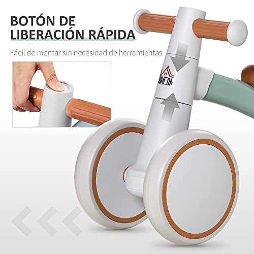 HOMCOM Bicicleta sin Pedales para Niños de 1-3 Años Bicicleta de Equilibrio con 4 Ruedas Ligeras Correpasillos Infantil 60x24x37 cm Marrón