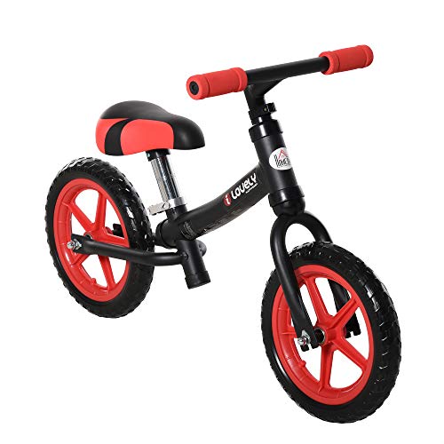 HOMCOM Bicicleta sin Pedales para Niños de +2 Años con Sillín Ajustable en Altura Neumáticos de EVA Carga Máx. 25 kg Metal 65x33x46 cm Negro