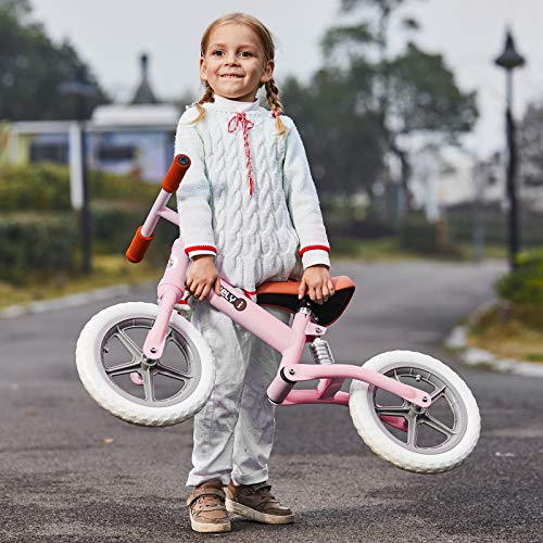 HOMCOM Bicicleta Sin Pedales para Niños Mayores de 2 Años Bicicleta Entrenamiento Equilibrio con Sillín Regulable Acolchado Rueda Antideslizante Carga 25 kg 85x36x54 cm Color Rosa