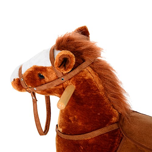 HOMCOM Caballito Balancín Bebé Balancín Peluche Caballo Madera para Niños +3 Años con Sonidos 74x28x65cm Caballito Balancin con Musica Peluche Niños a Partir 3 Años Caballo Mecedora