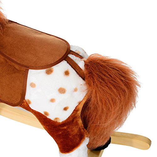 HOMCOM Caballito Balancín Bebé Balancín Peluche Caballo Madera para Niños +3 Años con Sonidos 74x28x65cm Caballito Balancin con Musica Peluche Niños a Partir 3 Años Caballo Mecedora