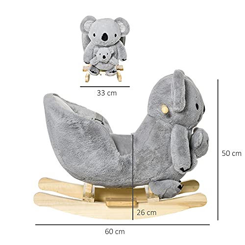 HOMCOM Caballito Balancín Infantil en Forma de Koala con Títere para Bebés 18-36 Meses con Sonido Cinturón de Seguridad y Reposapiés 60x33x50 cm Gris