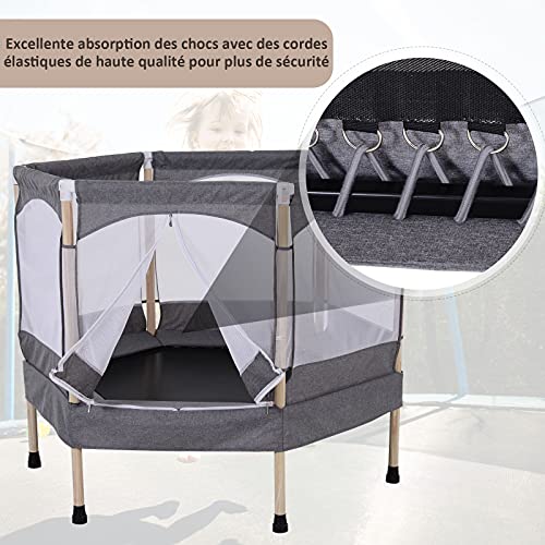 HOMCOM Cama Elástica para Niños Mayores de 3 Años Trampolín Infantil con Red de Seguridad para máximo 80kg 126x109x98cm Gris