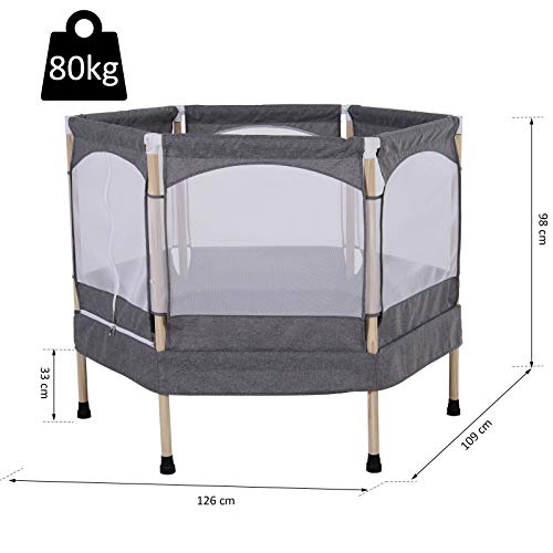 HOMCOM Cama Elástica para Niños Mayores de 3 Años Trampolín Infantil con Red de Seguridad para máximo 80kg 126x109x98cm Gris