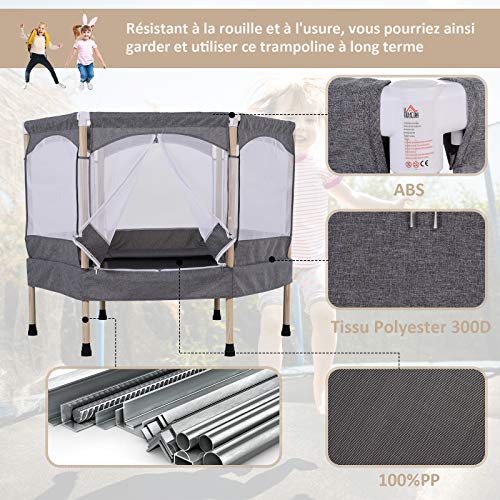 HOMCOM Cama Elástica para Niños Mayores de 3 Años Trampolín Infantil con Red de Seguridad para máximo 80kg 126x109x98cm Gris