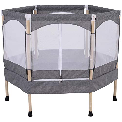 HOMCOM Cama Elástica para Niños Mayores de 3 Años Trampolín Infantil con Red de Seguridad para máximo 80kg 126x109x98cm Gris