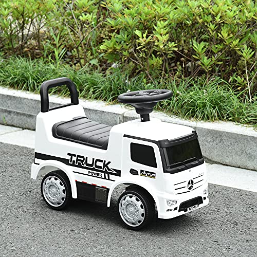 HOMCOM Coche Correpasillos Mercedes ANTOS para Niños de +12 Meses con Bocina Faros Compartimento de Almacenaje Respaldo y Protección Antivuelco 62,5x28,5x45 cm Blanco y Negro