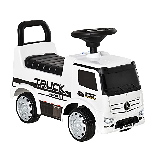 HOMCOM Coche Correpasillos Mercedes ANTOS para Niños de +12 Meses con Bocina Faros Compartimento de Almacenaje Respaldo y Protección Antivuelco 62,5x28,5x45 cm Blanco y Negro