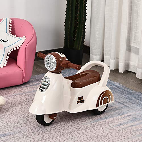 HOMCOM Coche Correpasillos para Bebés Mayores de 1 Año Andador Infantil Función de Luz Música Bocina Experiencia Realista con Espacio de Almacenaje 66x33x47,7cm Blanco