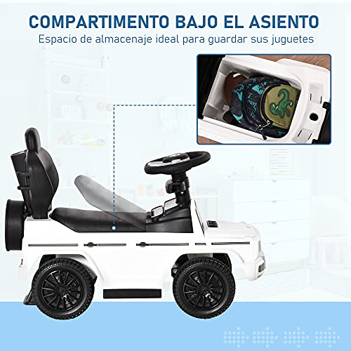 HOMCOM Coche Correpasillos para Niños +12 Meses Mercedes G350 Empujador Andador con Bocina Capota Extraíble Respaldo y Barandilla 85,5x40,5x95 cm Blanco