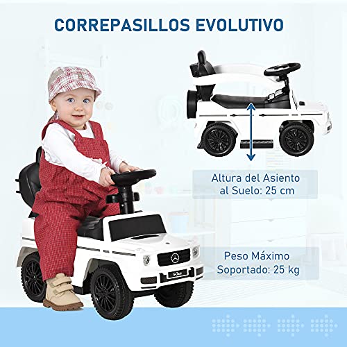 HOMCOM Coche Correpasillos para Niños +12 Meses Mercedes G350 Empujador Andador con Bocina Capota Extraíble Respaldo y Barandilla 85,5x40,5x95 cm Blanco