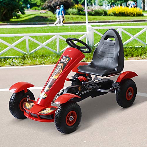 HOMCOM Coche de Pedales Go Kart Racing Deportivo con Asiento Ajustable Embrague y Freno para Niños 3-8 Años Carga 50kg Juguete Exterior 80x49x50cm Acero