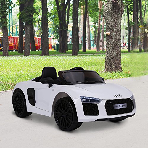 HOMCOM Coche Eléctrico para Niño Mayores de 3 años Audi R8 con Mando a Distancia MP3 USB Luces y Sonidos Apertura de Puerta 123x71x49cm Carga 30kg